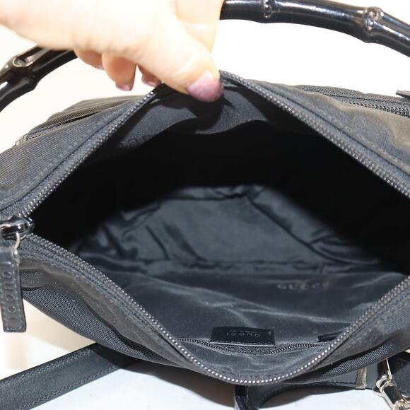 Vintage Gucci Nylon Bamboo Handle Black Shoulder Bag Italy Made Style 000.0582 - Picture 7 of 10